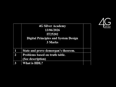 3 Marks Digital Principles and System Design Important Questions IT25202 13/06/2026