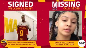 🐺9⃣🖊️ 🆕 Welcome to Roma, Tammy Abraham! We are proud to support the International Centre for Missing & Exploited Children and other organisations around the world who are working tirelessly to bring missing children home. ❤️ | AS Roma