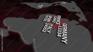 Corona virus COVID-19 A map of the world where the virus from China is spreading, including highly infected countries. 4k resolution 3D rendering