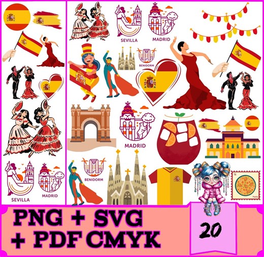 Spain Icons | Spanish Travel Stickers, Commercial Use (PNG, SVG, PDF) - Etsy Australia