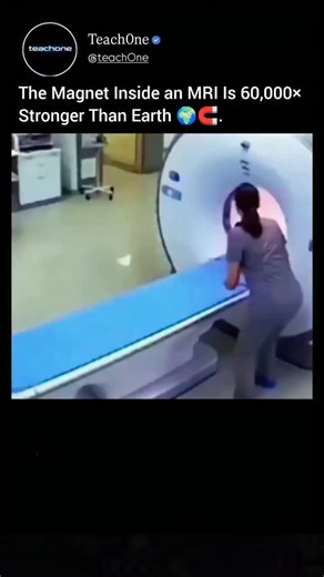 Teach0ne on Instagram: "An MRI scanner uses one of the most powerful magnets found in everyday medical practice — up to 60,000 times stronger than Earth’s magnetic field. That’s exactly why metal objects are strictly prohibited inside the scan room. Even something as small as keys, coins, scissors, or hairpins can instantly turn into high-speed projectiles. The magnetic force is constant and always active. But that same immense power is what makes MRI technology so extraordinary. The magnetic fi