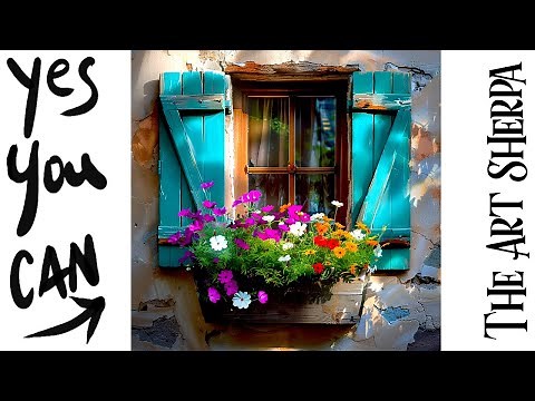 Flower box rustic Window 🌟🎨 How to paint acrylics for beginners: Paint Night at Home