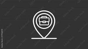 Place of work white line animation. Workplace animated icon. Geo sign showing up. Gps location, technology. Isolated illustration on dark background. Transition alpha video. Motion graphic