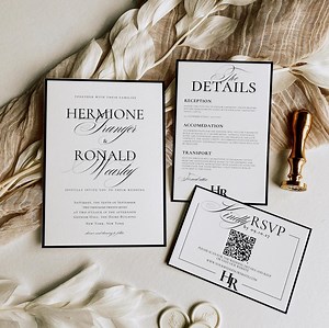 Wedding Invitation Suite Template, Editable Elegant Black & White Invitation, Details, Rsvp Card With QR Code, Classy Wedding Aesthetic - Etsy