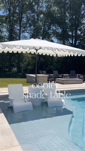 Audrey Ross | Designer Inspired Affordable Home & Style on Instagram: "Comment POOL for a link 🔗 These are our Pool Furniture must haves for a enjoyable day by the pool! My favorite is the in-pool cooler that is also a shade table combine with the cutest scallop umbrella! 🧊💦☀️ Happy Saturday! #poolfurniture #amazonhomefinds #poolloungers #poolchairs #ledgeloungers #step2poolfurniture @thestep2company"