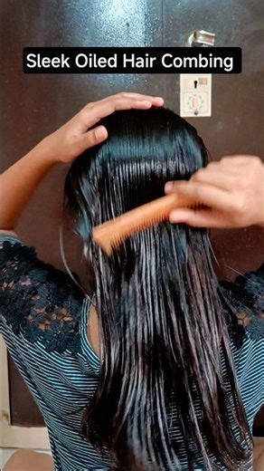 Indian Girl Sleek Oiled Hair Combing by Wooden Comb #woodencomb #hairoiling #sleekhair #shorts