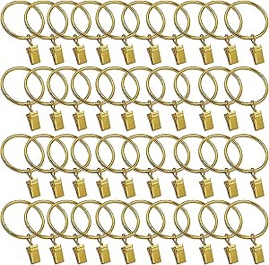 40 Pack Curtain Rings with Clips, Window Clip Rings Curtain Hooks Hangers Clip Rings for Hanging Drapery Drapes Bows, Small 1.26 Inch Diameter, Fits up to 1" Rod, Gold