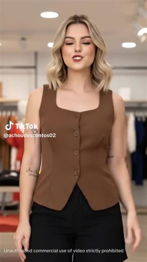 Colete Alfaiataria Feminino Gola Quadrada Alça Larga detalhe Fechamento Frontal Com Botões