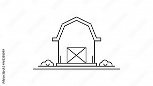 barn farm ranch building line art animation 2D video for business concept , minimalist architecture animated footage motion graphic illustration design