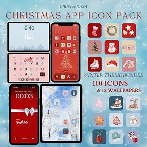 Winter Christmas Ios/ iPad Theme | Festive Cozy Wallpaper App Icons Set for iPhone Tablet | Cute Snowy Holiday | New Years App Covers Phone - Etsy UK