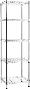 Amazon Basics 5-Shelf Tower Adjustable Storage Shelving Unit, Chrome, 16 D x 16 W x 54 H in