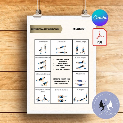 Full Body Bodyweight Workout Plan | Home Fitness (digital Download) - Etsy Canada