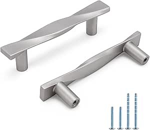 Rergy 10 Pack 3 Inch Brushed Nickel Cabinet Pulls Solid Heavy Duty Zinc Alloy Kitchen Handles Silver Cabinet Handles Dresser Drawer Pulls Modern Hardware for Bedroom,Cupboard,Dresser