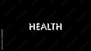White picture of HEALTH on a black background. taking care of your health. taking care of your body. Distortion liquid style transition icon for your project. 4K video animation for motion graphics