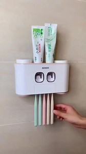 🤩 Wall Mount Automatic Toothpaste Squeezer Set, 2 Toothpaste Dispensers 4 Cups and 5 Toothbrush Slots Toiletries Storage Rack | N.Y STORE