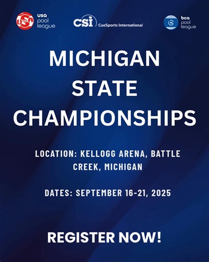 1.2K views | Michigan Championships are COMING! ​ Players must be 2025 members of a BCA Pool League or USA Pool League and play at least four (4) weeks in a sanctioned division during the 2025 calendar year. Join the BCA Pool League or USA Pool League today to participate! Visit playcsipool.com/events for more details #VegasPoolScene #CueSportsNV #LasVegasLeagues #PoolChampionsLV #BilliardsInVegas | CueSports International - CSI | Facebook