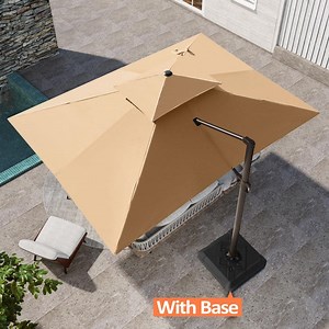 Pellebant 2-Tier 13 ft. x 10 ft. Rectangular Aluminum 360° Rotation Patio Cantilever Umbrella in Tan with 260 lbs. Umbrella Base PBPU046TANUB008