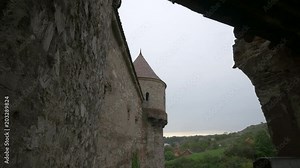 Tower and the exterior wall of Corvin Castle