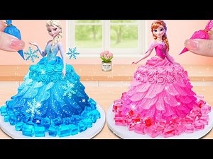 Elsa & Anna Princess Cake Decorating Challenge 🎂✨ | Sparkly Jelly Dress Cake | Lily Little Cake