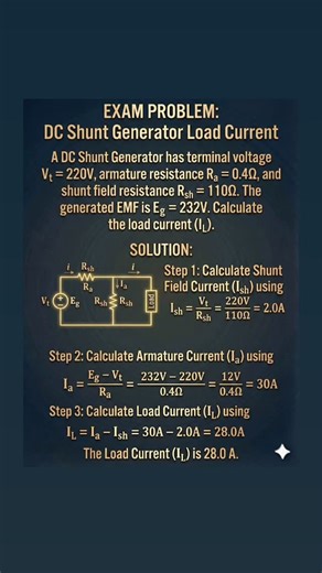 TECH WORLD on Instagram: "EXAM PROBLEM: DC Shunt Generator Load Current"