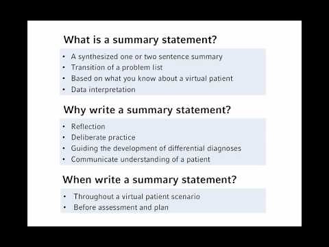 How to write a Summary Statement about a virtual patient