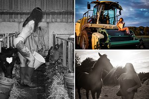Farmers pose naked as they feed cows topless and straddle tractors for calendar