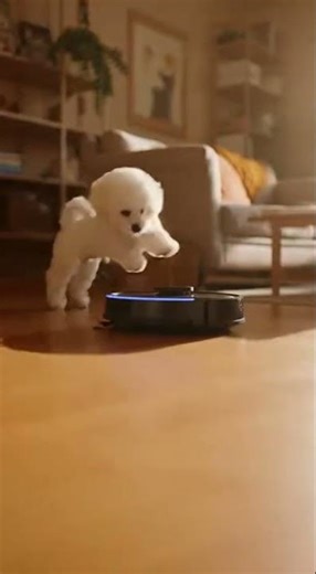 My Bichon thinks the robot vacuum is a new toy 🐶🤖Work from home just got a lot more interesting!