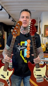 Mustang! 1969 Fender Mustang Competiton Red Matching Headstock and 1970 Fender Mustang Bass! #1969fendermustang #1970fendermusicmasterbass #guitarpoint | Guitarpoint