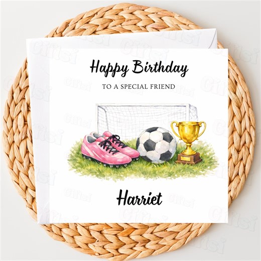 Personalised Girls Football Birthday Card | Soccer Birthday Card for Friend | Custom Name Birthday Card for Football Lover - Etsy