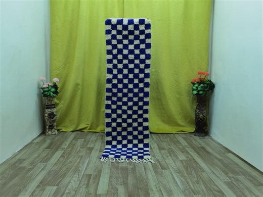 Blue Moroccan Wool Runner Rug – Handmade Hallway Rug - Etsy