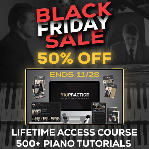 🎹 BLACK FRIDAY 50% OFF on the ProPractice Lifetime Access Course! Trusted by over 25,000 pianists of ALL levels and abilities. ⏳Tired of wasting hours on scales, arpeggios, and chords without seeing real progress? How about your favorite repertoire pieces? Dr. Josh Wright (Steinway Artist & Billboard #1 pianist) will guide you step-by-step through your favorite pieces, as well as exercises to play with more freedom, speed, and expression. 🔥 Learn how to improve your technique...with smarter, f