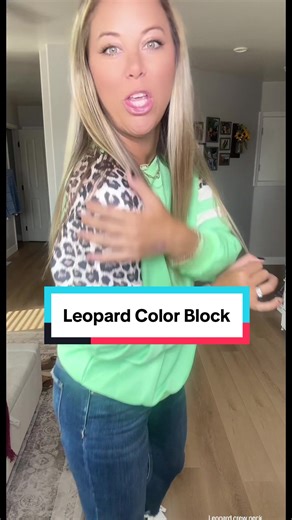 Lightweight Leopard Color Block Crew Neck Sweatshirt