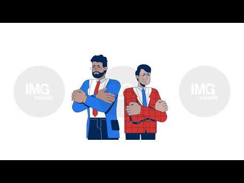 Two adversarial angry lawyers with arms crossed 2D characters animation