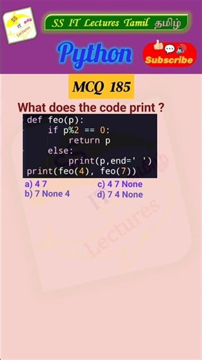 Python MCQ 185 - Quiz, Print, Test Your Skills#pythonprogramming#pythoninterview#shorts#trending