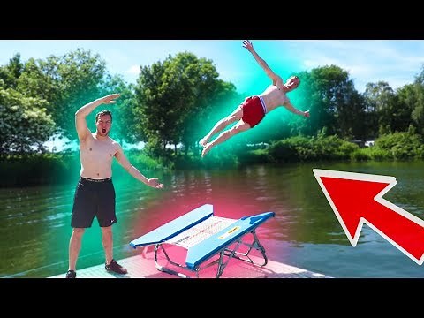 CRAZY TRAMPOLINE FLIPS INTO WATER !