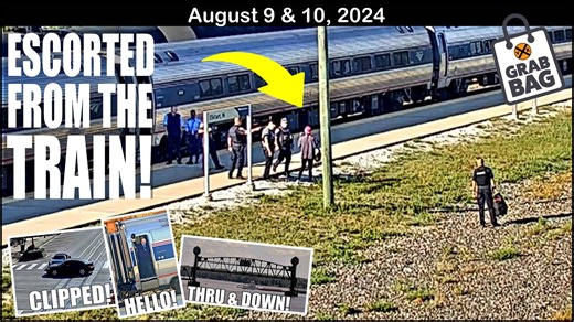 24K views · 343 reactions | Passenger Escorted from the Train! Damaged Flats on Flats, Double Crossing Meet, High-Top Cars Large Cranes cross tracks in Waycross Yard, Wave from a Ship, Amtrak Conductor Wave, Loram in Waupaca and much more! Please Like & Subscribe; it helps us to continue the Grab Bags and find new camera locations. | Virtual Railfan | Facebook