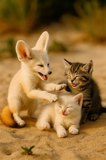 Fennec Fox Kit and Kitten Playtime 🦊🐱💕 #cute #kitten #animais