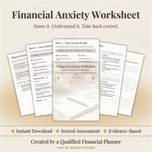Financial Anxiety Worksheet PDF, Money Stress Journal, Nervous System Workbook Planner, Mental Health Therapy Template, Behavioral Economist
