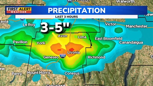 63K views · 109 reactions | Doppler radar estimates 3-5" of rain has fallen in parts of northern Livingston County, including Livonia. Don't drive through flooded roads! Are you seeing flooding where you are? | WHEC TV | Facebook