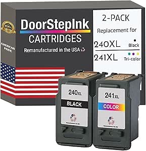DoorStepInk Remanufactured in The USA Ink Cartridge Replacement for Printer Canon PG-240XL 240XL CL-241XL 241XL Black Color Combo Pack PIXMA MG3122 MG3522 MX472 MG2120 MG2220 MX432 MX439 MX452 MX459