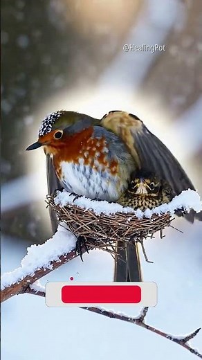 Winter Robin Shields Tiny Chick in Snowy Nest 🐦❄️ | European Robin Parenting | #WildlifeMoments #Bir