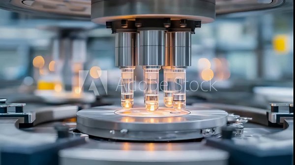 Ultracentrifuges separate particles in a biochemistry facility, with rotors accelerating, balances calibrating, tubes in adapters, and safety interlocks engaged, presented in a intense photo with