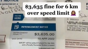 Woman fined more than $3500 for speeding 6km over the limit