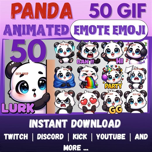 MEGA 50 Animated GIF Emote Emoji Bundle White Panda for Twitch, Discord, Kick, Youtube, Etc | Kawaii Chibi Adorable GIF Chat Sticker - Etsy