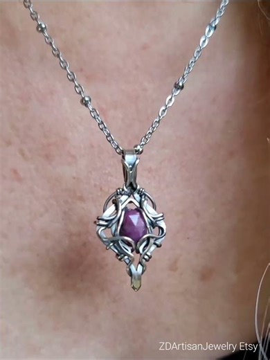 🌺Vernalis🌿ruby fantasy elven mini wire wrapped sterling silver handmade pendant necklace