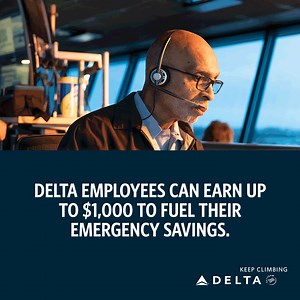 At Delta, we invest in our employees’ financial wellbeing so they can have more peace of mind. With our new emergency savings incentive program, employees can earn up to $1,000 upon completing financial coaching and contributing to their rainy day fund. | Delta Air Lines