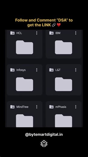 ByteMart on Instagram: "👇 Comment DSA to get the link 🔗 Still stuck solving basic DSA while companies ask advanced patterns & system design? 😤 The Ultimate DSA & Interview Coding Bundle is designed for serious interview preparation—not random playlists. ✅ DSA from basics to advanced ✅ Java-focused problem-solving ✅ 1000+ interview questions ✅ System Design fundamentals ✅ MAANG-level interview prep 🚀 One bundle. Lifetime access. #dsa #coding #interviewprep #tech"