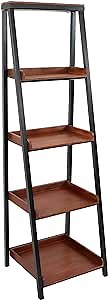 Sunnydaze Indoor 4-Tier Leaning Ladder Shelf Bookcase - Acacia Wood - for Office, Living Room, or Bedroom - 59.75" H