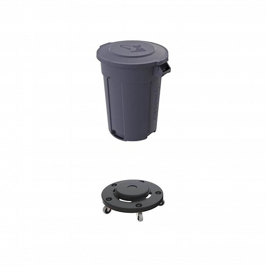 55 Gal. Grey Vented Trash Can with Domed Lid and Trash Can Dolly Combo - The Home Depot