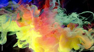 4K Footage,Color paint drops in water ,Color splash background, Luxury colors Slow motion shot,